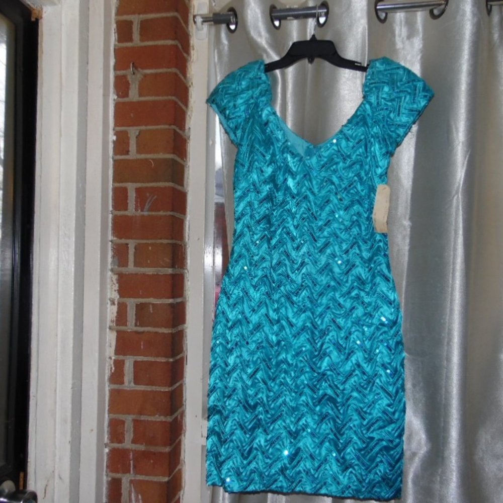 Alyce Designs Vintage 80'90's Turquios Sequin Prom Party Dress Size 12 With tag